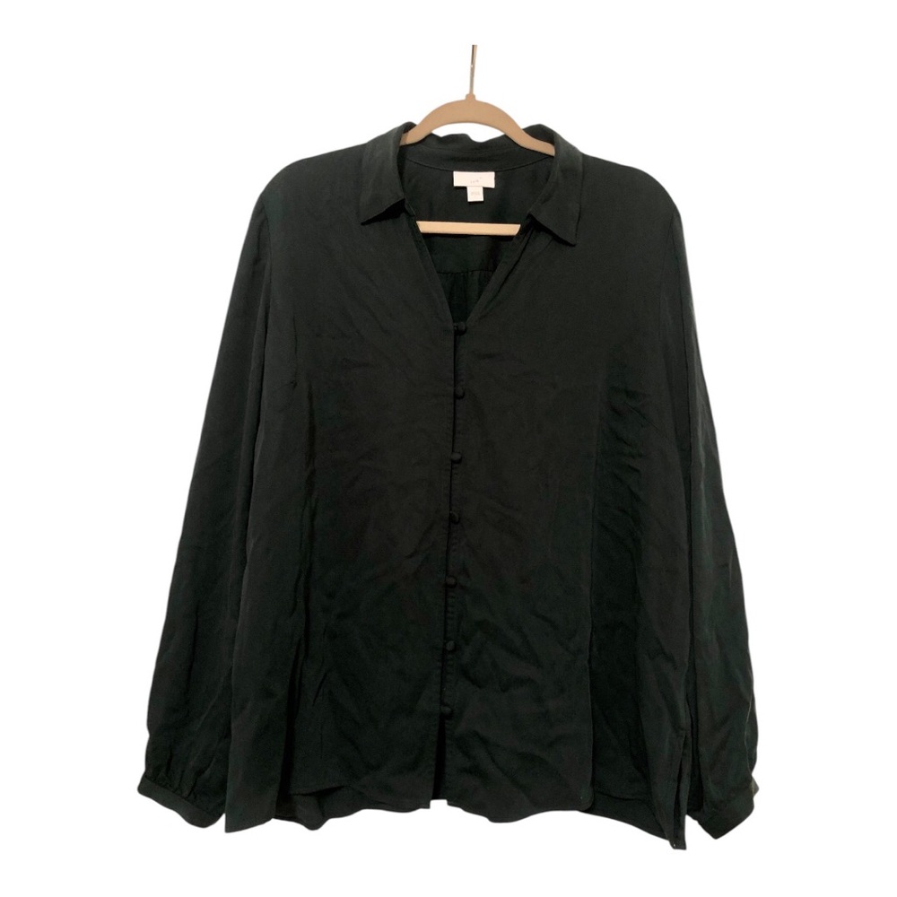 J. Jill Forest Green 100% Modal Rayon Button Up Dressy Shirt Size L